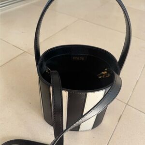 STAUD Striped Black and White Shoulder Bag
